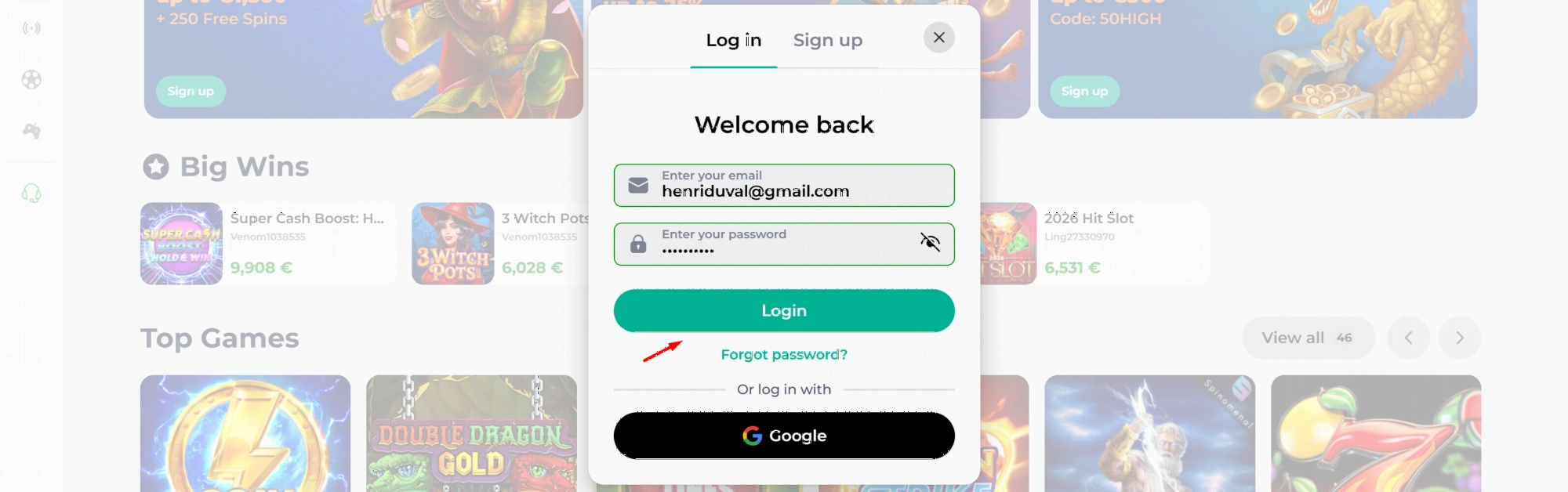 KingHills Casino login page interface